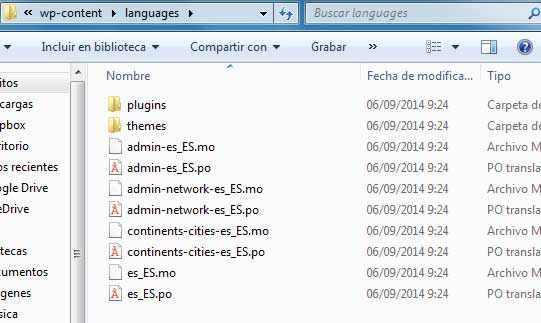 Carpeta Languages WordPress